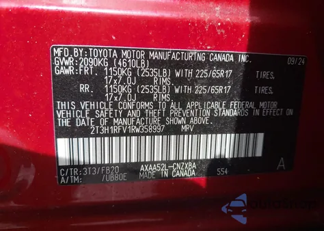 2024 Toyota Rav4 Le z USA, uszkodzony, nr VIN 2T3H1RFV1RW358997